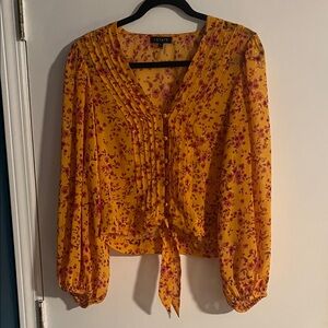 1.State Women's Mustard and Purple Floral Blouse